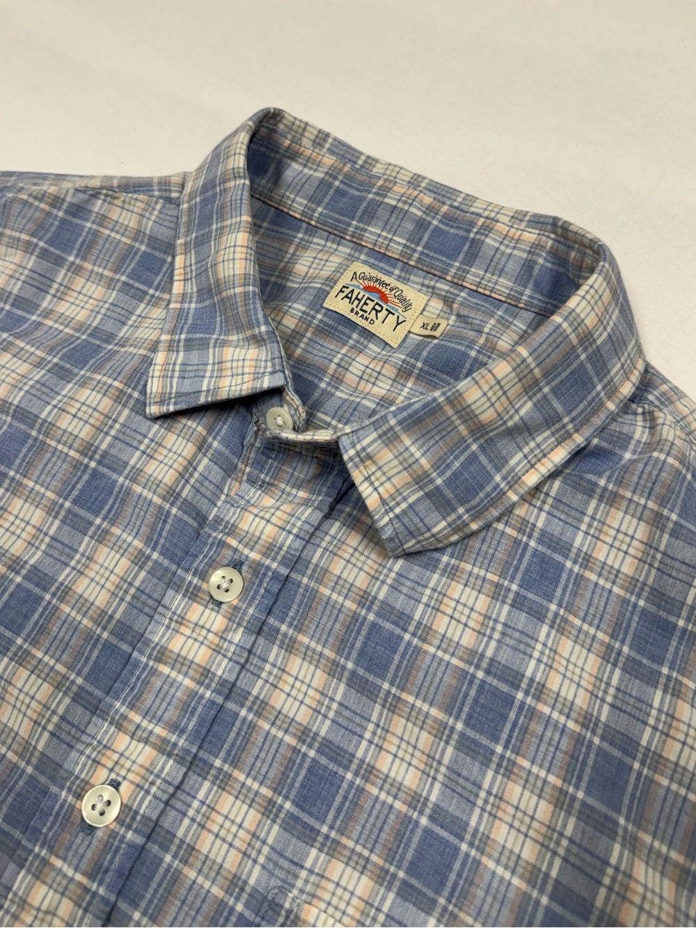 Faherty Lightweight Movement Flannel Shirt Mens Blue White Plaid Size XL